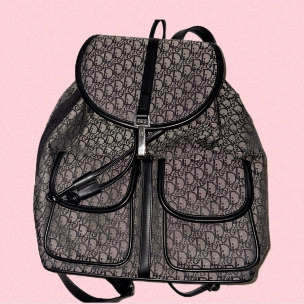 Designer Monogram Canvas Backpack in Black and Gray
